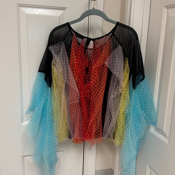 Colorful Sheer Mesh Top with Flared Sleeves - Picture 5 of 5